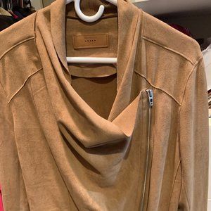 Drape front faux suede jacket